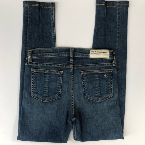 Rag & Bone High Rise Skinny Jeans Sz 26 Medium Sloane Wash Denim Ankle Split Hem - Picture 5 of 9